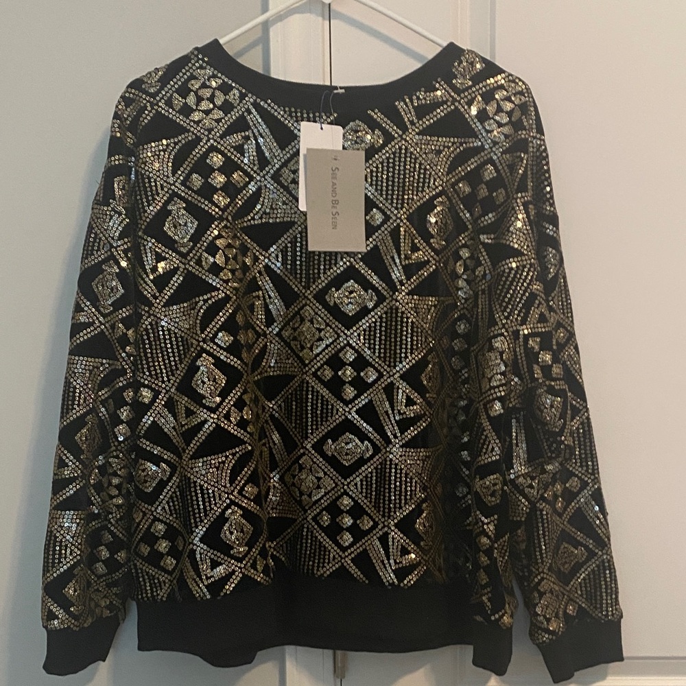 Black and Gold Geometric Women's Top